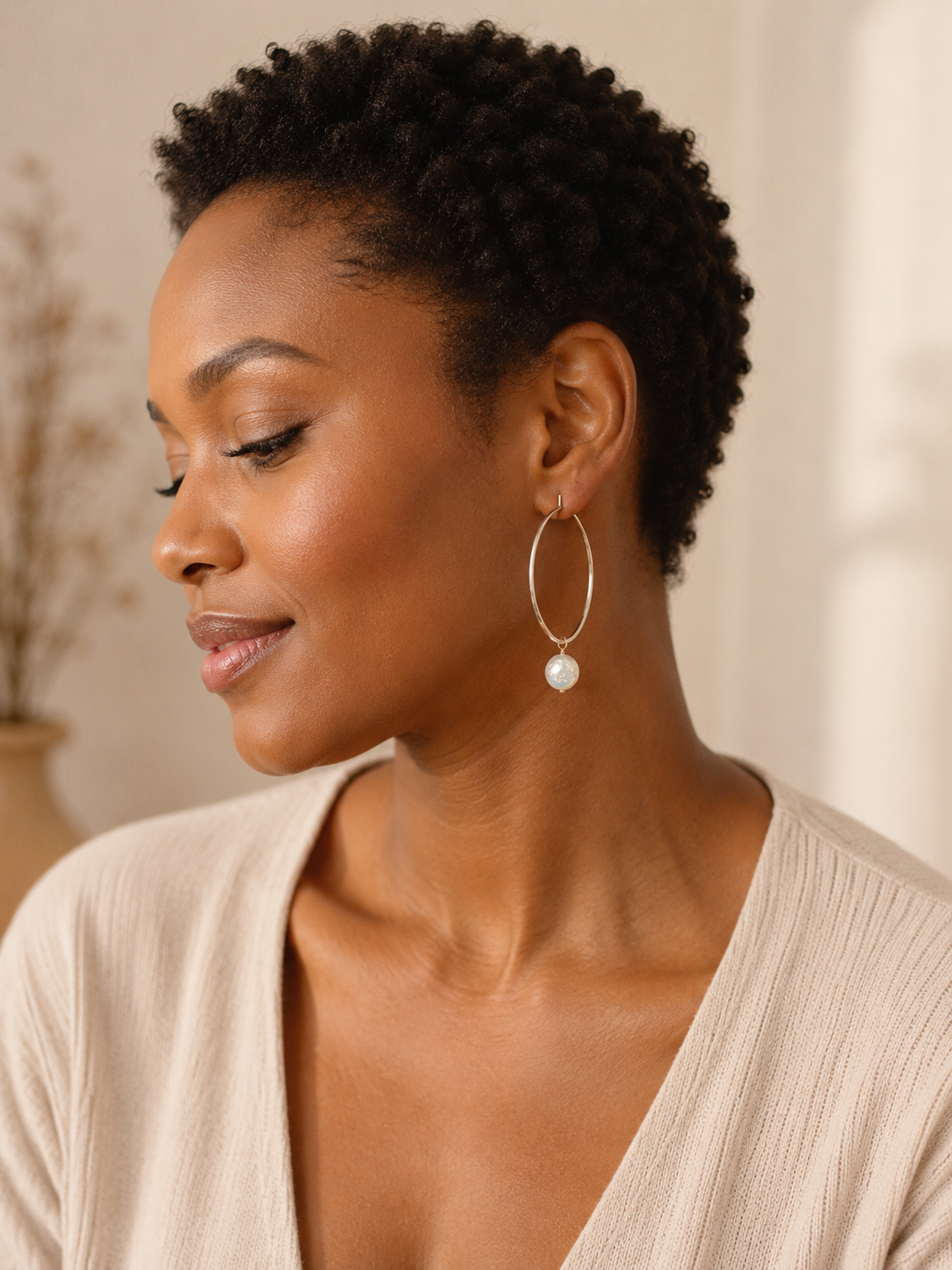 Pearl of Great Price Silver Hoop Earrings - Image 2