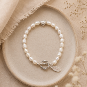 Love's Embrace Silver Heart Pearl Bracelet
