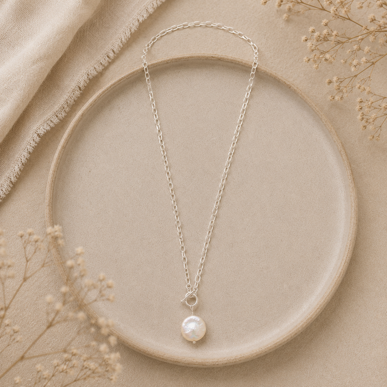 Pure Simplicity Sterling Silver Coin Pearl Necklace