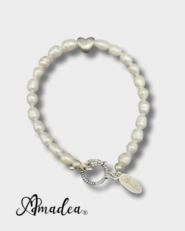 Love's Embrace Silver Heart Pearl Bracelet