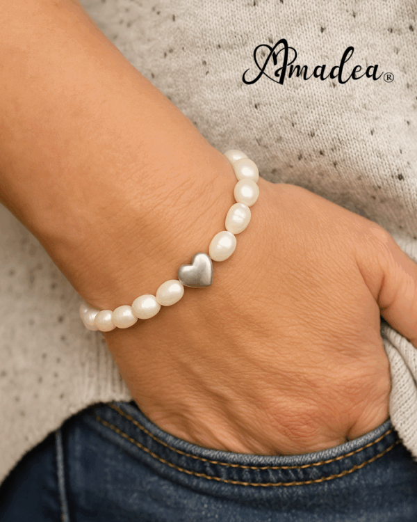 Love's Embrace Silver Heart Pearl Bracelet - Image 2