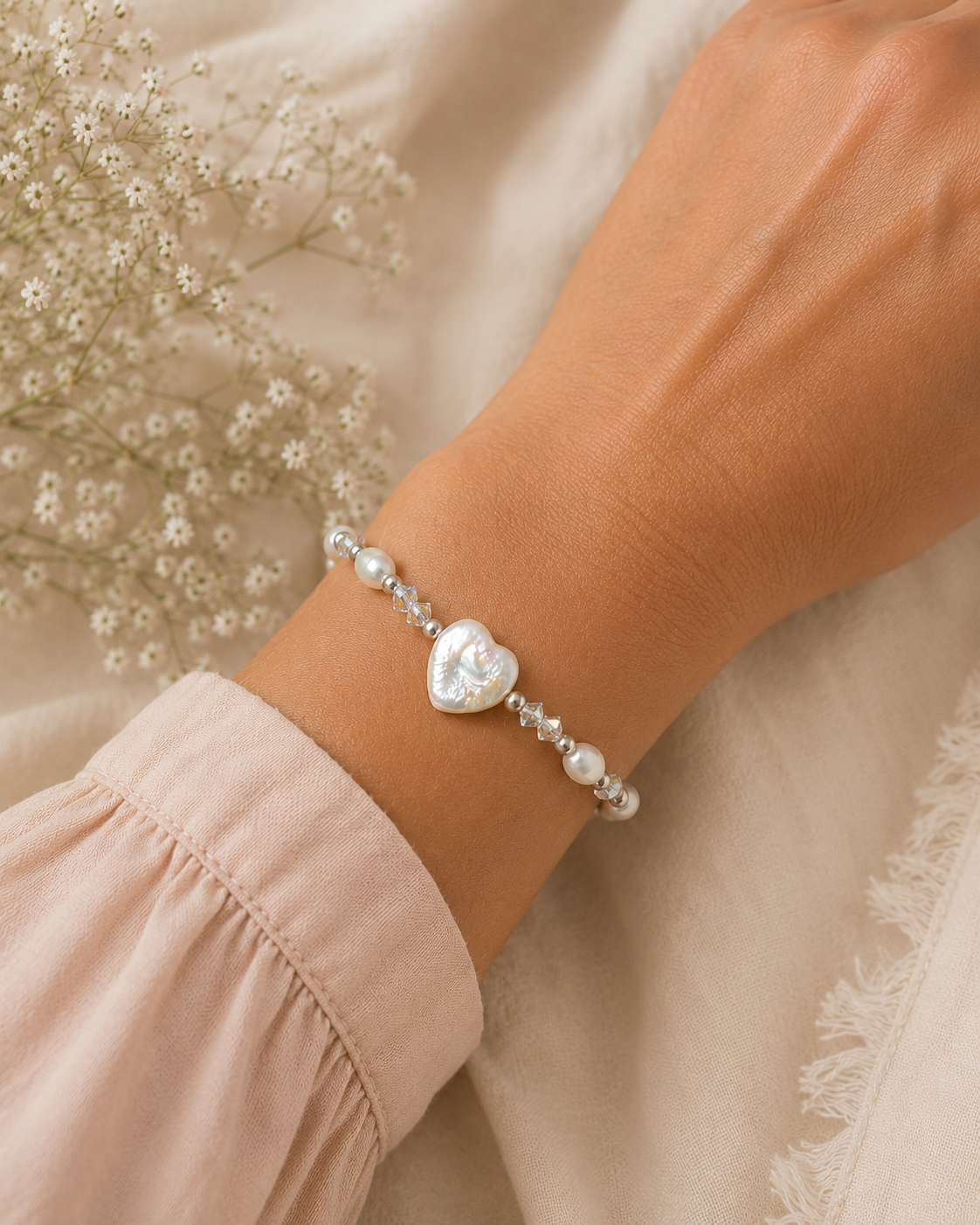BeLoved Sterling Silver Heart Pearl Bracelet - Image 2